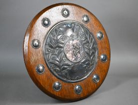 A circular oak football trophy shield with silver mounts, William Adams, Birmingham 1922, 40cm