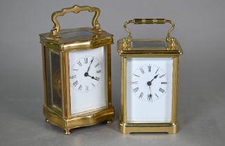 A lacquered brass French-style single drum carriage clock, with integral key-wind 8-day movement,