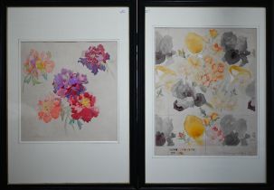 Two preparatory watercolour studies for wallpaper designs, with pencil notes, 58 x 47 cm (2)