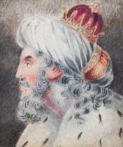 Continental school - An Ottoman potentate, watercolour, 10 x 8.5 cm