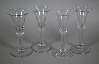 A Georgian drinking glass with waisted bell bowl, plain stem and conical foot with folded rim, 15.