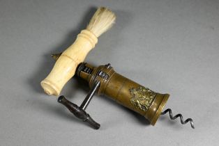 A 19th century Thomason-type rack and pinion corkscrew, the brass barrel applied with Royal coat of