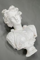 An old plaster bust in the classical revival style, of a young woman, on a socle base, 63 cm h,