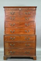 An associated two part George III mahogany chest on chest, the upper chest with canted pilasters,