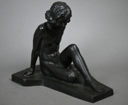 Hilda McDowell Seligman (1882-1964), 'Innocence', a scarce brown bronze sculpture of a seated