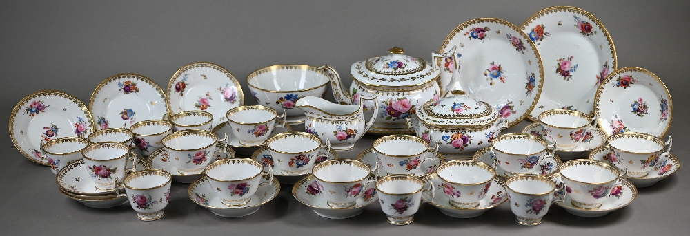 A Regency Staffordshire china part tea service with floral painted and gilded decoration, comprising - Image 2 of 8