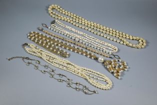 Collection of various simulated and cultured pearl necklaces, various colours, lengths, sizes etc (