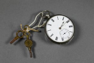 Calderwood, London, a small steel cased fob watch, the key wind movement with white enamelled