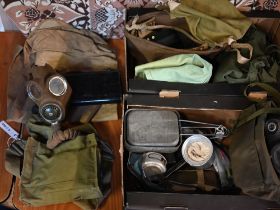 A quantity of assorted British military issue equipment, WWII and later incl. a gas mask kit (1943);