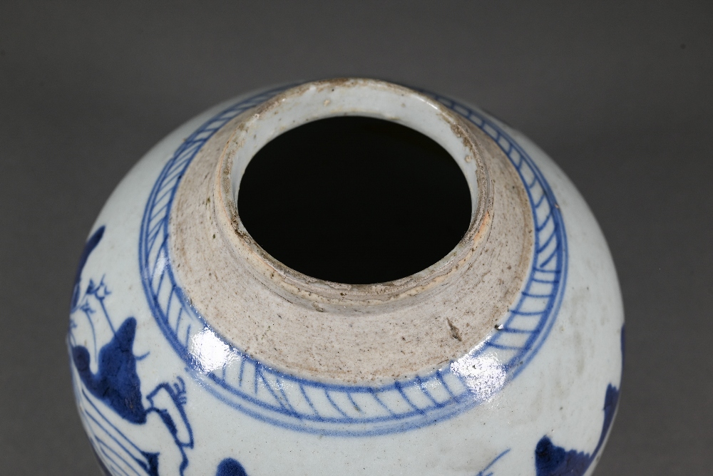 A 19th century Chinese blue and white baluster vase painted with two dragons, Kangxi four- - Image 3 of 10