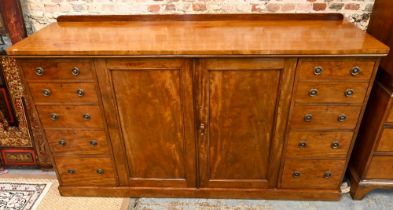 Holland & Son, a late 19th century satin birch low compactum, centred by a pair of cabinet doors