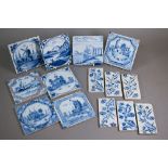 Eight 18th century Dutch Delft tiles painted with coastal landscapes and shipping, 13 cm square,