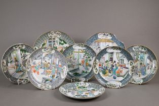 Eight 19th century Chinese famille verte plates ( 2 x 25 cm diameter & 6 x 20 cm diameter) painted