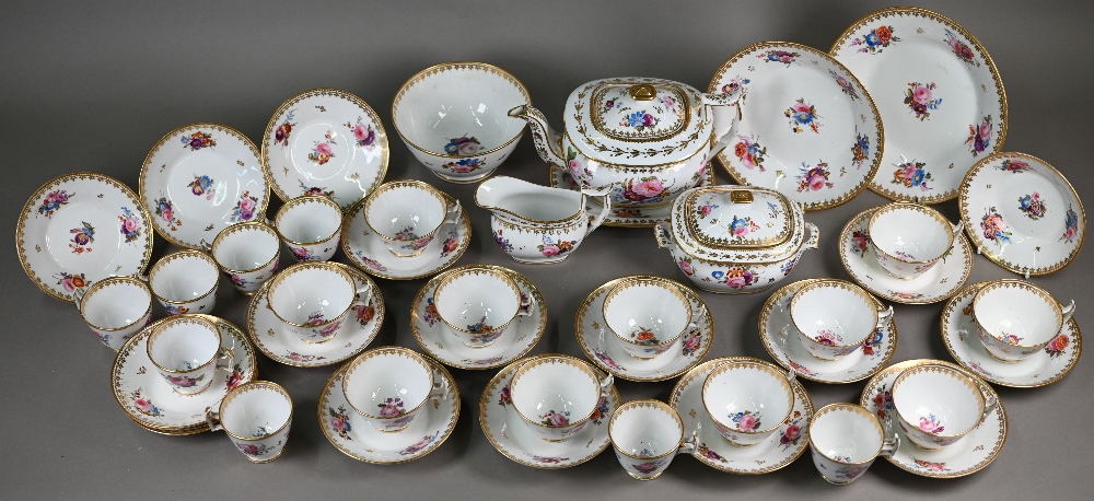 A Regency Staffordshire china part tea service with floral painted and gilded decoration, comprising - Image 3 of 8