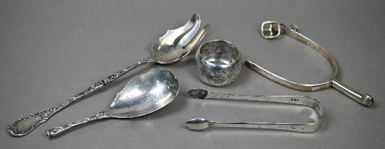 An Edwardian silver stirrup, Charles Horner, Birmingham 1901, to/w a George III pair of sugar tongs,