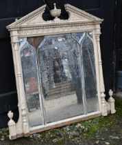 A Georgian Adam style over mantel mirror, the broken arched pediment centred by an urn over Arabic