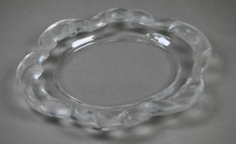A Lalique glass Piriac lobed dish, the frosted rim moulded with fish, etched print mark, 27.5 x 23