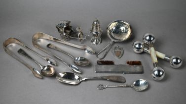 Various oddments of silver, including two pairs of sugar tongs, a pair of silver and mother of pearl