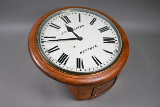 J D Williams, Merthyr, a large 8-day single fusee dial clock, the 34 cm dia. white enamelled dial