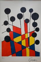 Alexander Calder (1898-1976) - Abstract composition of mosaic in primary colours and black balloons,