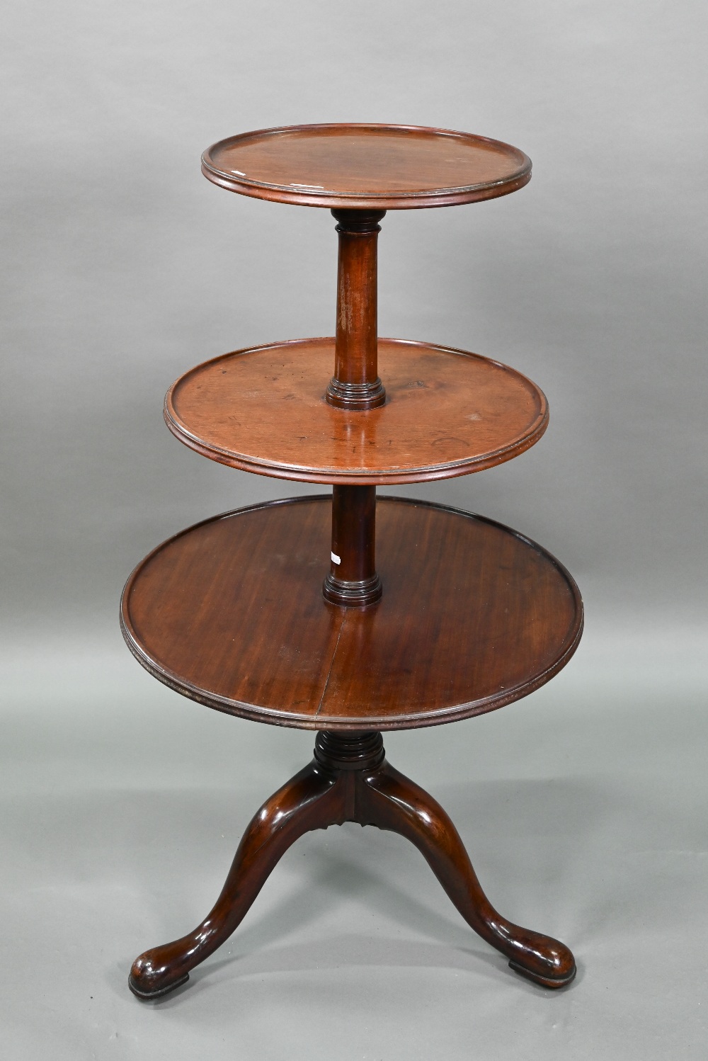 A Victorian mahogany dumb waiter, the graduated three circular tiers raised on a tripod base to - Image 2 of 7