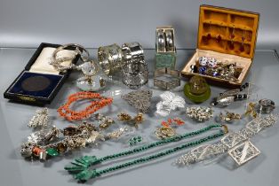 A collection of vintage and later jewellery and other items including silver and white metal,