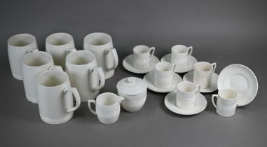 Keith Murray for Wedgwood: a set of six cream glazed pint beer-mugs, 12 cm high, to/w a set of six