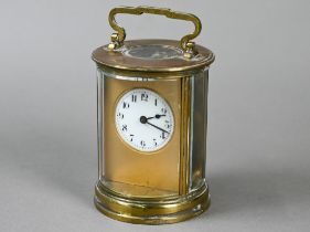 A 19th century French brass cylinder cased carriage clock, the single drum movement no. 4680 with