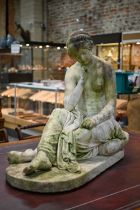 Emil Wolff (1802-1879) a carved marble sculpture 'Psyche Abandoned', seated on a cushion, signed E