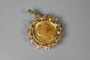 A Victorian gold sovereign, dated 1872, in 9ct yellow gold scroll pendant mount, approx 10.5g all in