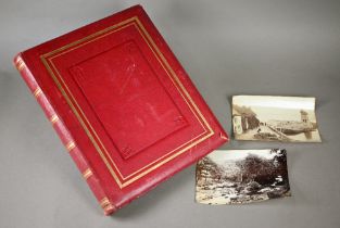 An interesting Victorian gilt-tooled red leather album of photographs - foreign and British views,