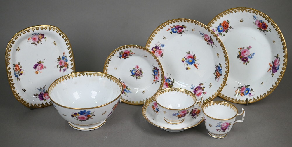 A Regency Staffordshire china part tea service with floral painted and gilded decoration, comprising - Image 4 of 8