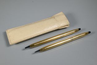 A Cross ballpoint pen and propelling pencil set '1/20 10k gold-filled', in original cream pouch