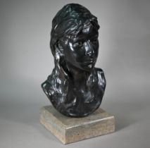 Charlotte Jackson, a contemporary brown bronze bust of a young woman, 'Caroline', foundry stamp