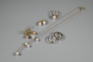 A collection of cultured pearl jewellery including a 9ct yellow gold ring set with single pearl, two