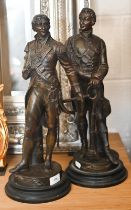 A companion pair of bronzed figures, Nelson and Wellington, 48/49 cm high, to/w a bronzed figure '