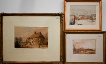 19th century English school - Red-tiled cottage, watercolour, 15.5 x 24 cm; watercolour view of