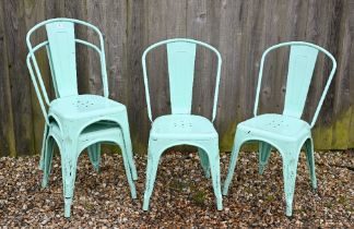 A stack of four turquoise finished steel stacking cafe chairs (4)