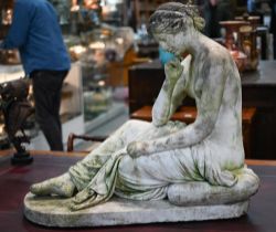 Emil Wolff (1802-1879) a carved marble sculpture 'Psyche Abandoned', seated on a cushion, signed E