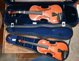 A Stentor Student II violin in case with two bows, to/w a Chinese child's violin with case (2)