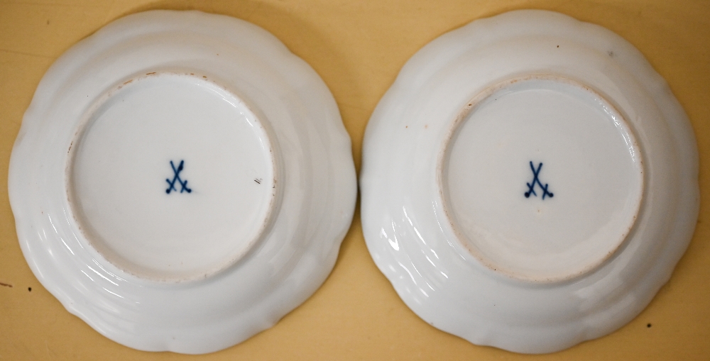 A pair of Delft blue and white candlesticks 24 cm high to/w a Meissen coffee cup and two saucers, - Image 5 of 6