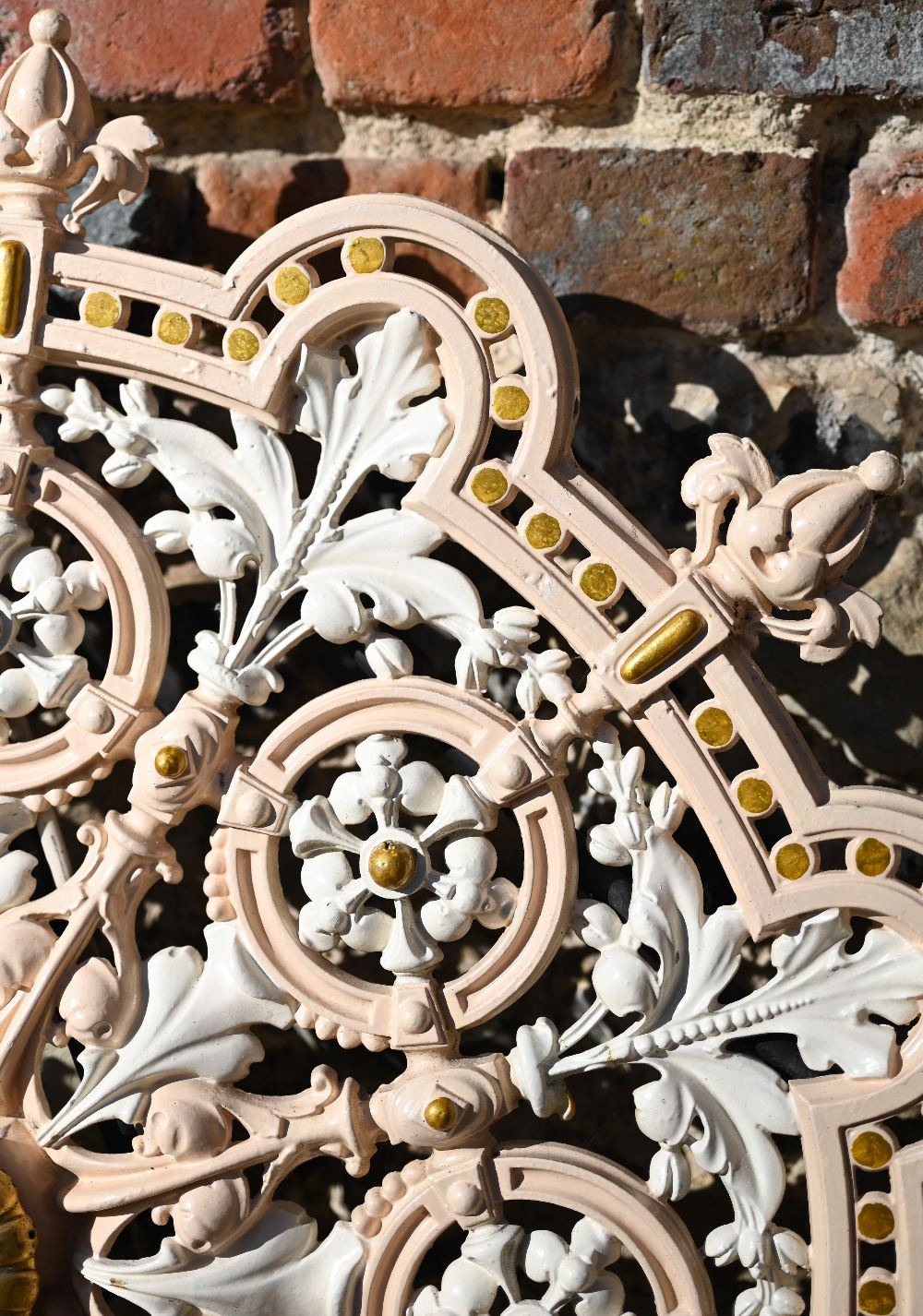 A Victorian style cast iron and painted, circular cast iron ceiling rose to/with a trio of reclaimed - Image 6 of 6