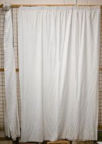 A set of eight (four pairs) lined cream cotton curtains, each 267cm long by 100cm wide (at pleat),