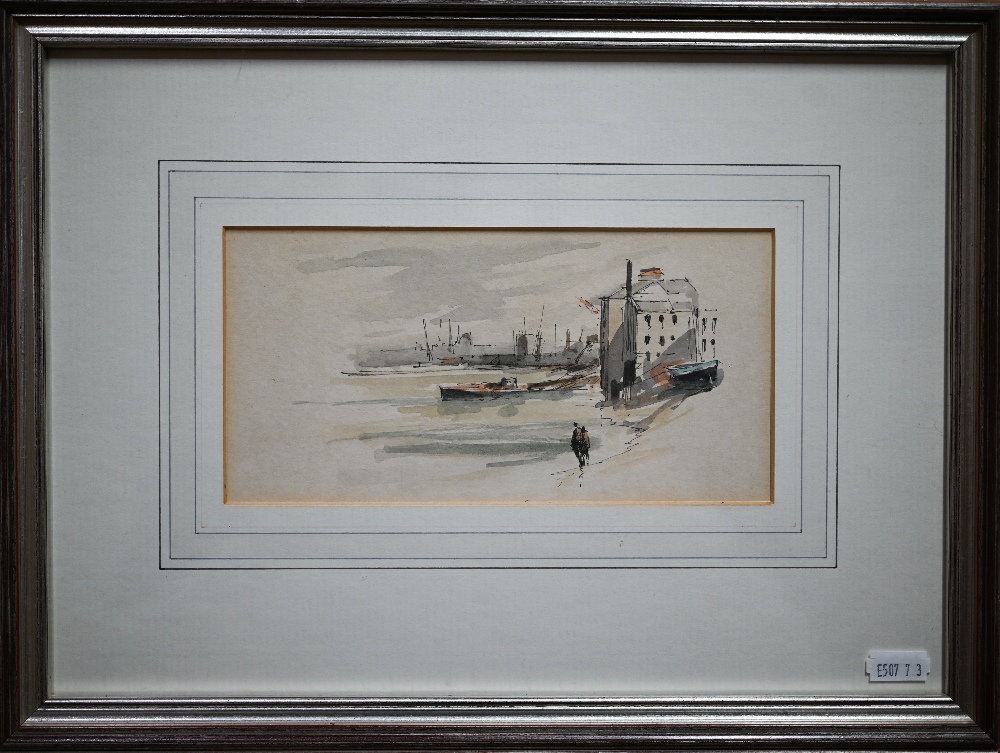 Pair of unsigned pen, ink and wash studies of river bank scenes, 10 x 20 cm (2) - Image 2 of 6