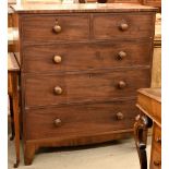 A large 19th century mahogany chest of two short over three long drawers on splayed bracket feet,
