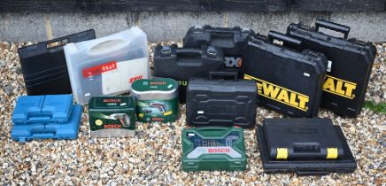 A large quantity group of battery power tools - mostly unused - including two DeWalt drill/drivers