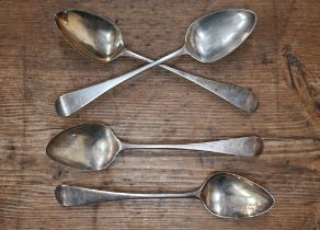 Four George III silver Old English pattern dessert spoons, Peter, Ann & William Bateman, London