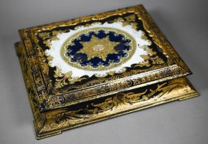 A Jennens & Bettridge Patent Inlaid Gems papier maché trinket box with decorated glass lid,