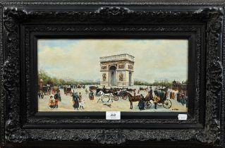 W Sita - The Arc de Triomphe, Paris, oil on board, signed lower right, 20 x 40 cm