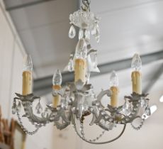 A French style painted metal and faceted glass five-branch chandelier/electrolier